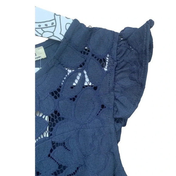 NWT MONTEAU Los Angeles Navy Blue Lace Shift Mini Dress Short Flutter Sleeve - Picture 5 of 9